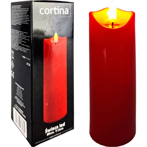 czerwony wkład led, ciepły biały, wysokość 15 cm średnica 5 cm, oryginalne opakowanie