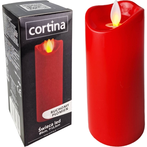 Czerwona świeczka led z ruchomym płomieniem, ciepły biały, wysokość 12,5 cm średnica 5 cm, oryginalne pudełko