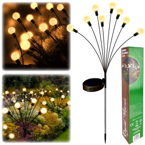 Lampka kulki solarne 8 LED na piku wysokość 75 cm, kolor ciepły biały