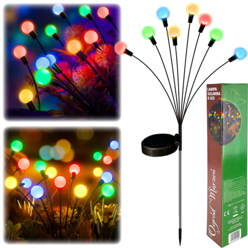 Lampka kulki solarne 8 LED na piku wysokość 75 cm, kolor multi