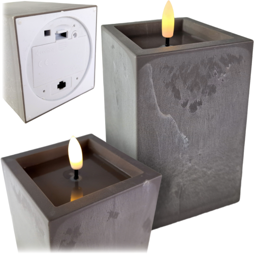 świeca led efekt betonu, ciepły biały, wysokość 12,5 cm szerokość 8 cm