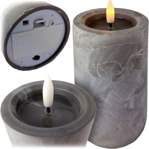 świeca led efekt betonu, na baterie, ciepły biały, wysokość 12,5 cm średnica 7,5 cm