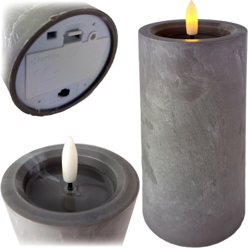 świeca led efekt betonu, ciepły biały, na baterie, wysokość 15 cm średnica 7,5 cm