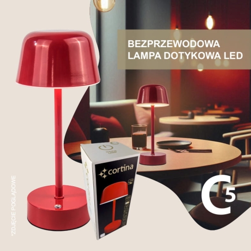 Czerwona lampka bezprzewodowa led, oryginalne opakowanie,  wysokość 27 cm