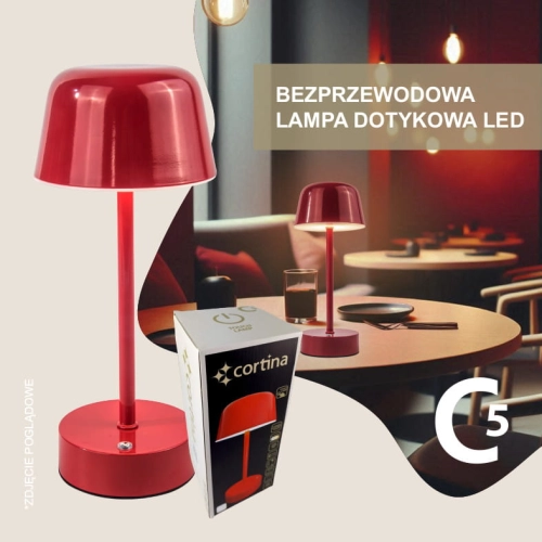 Czerwona lampka bezprzewodowa led, oryginalne opakowanie,  wysokość 27 cm