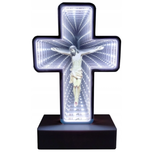 biały podświetlany krzyż z jezusem, wysokość 19,5 cm szerokość krzyża 11,5 cm