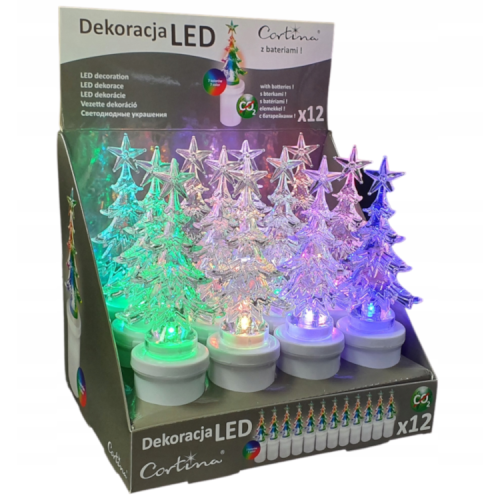 Zestaw 12 choinek led świecących w kolorze 7 cc, opakowanie zbiorcze