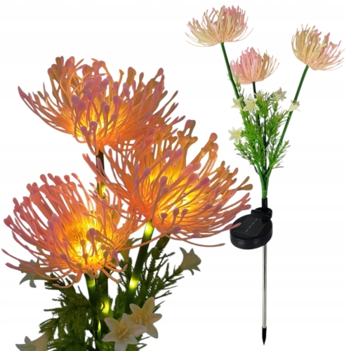 lampa solarna kwiat chryzantema różowo żółta , 3 główki, wysokość 67 cm na piku
