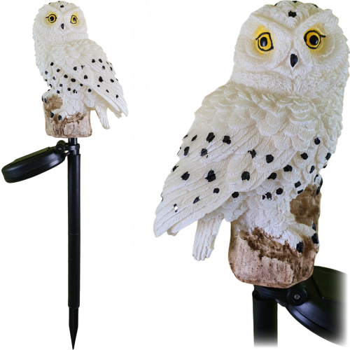lampa solarna biała sowa na piku wysokość 42 cm