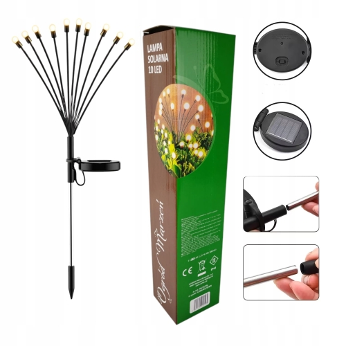 Kulki solarne 10 led w kolorze ciepłej bieli na piku, wysokość 73 cm