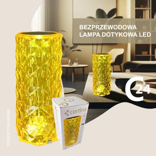 lampa led bezprzewodowa, przeźroczysta, kształt walca, zmieniająca kolory, wysokość  23 cm