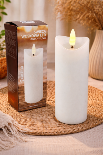 Świeca  biała woskowa LED na baterie gładka wysokość 12,5 cm średnica 5 cm