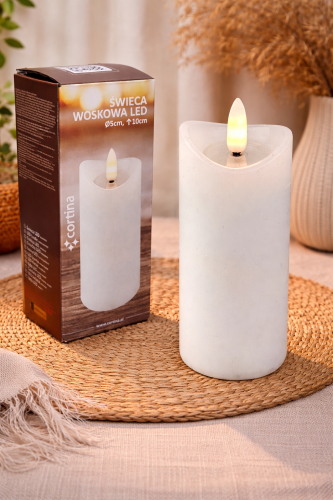 Świeca biała woskowa LED na baterie gładka wysokość 10 cm średnica 5 cm