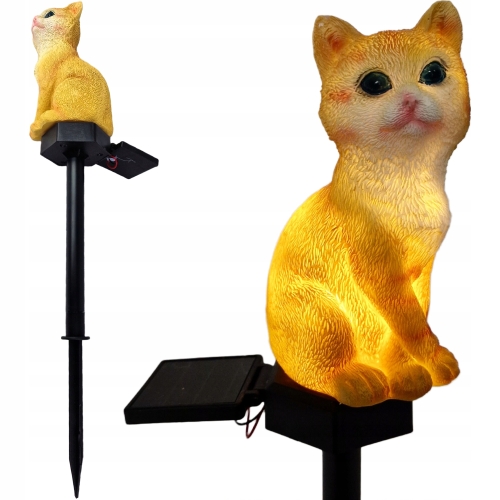 lampka solarna rudy kot na piku, ciepły biały,  wysokość całkowita 43 cm szerokość 6 cm