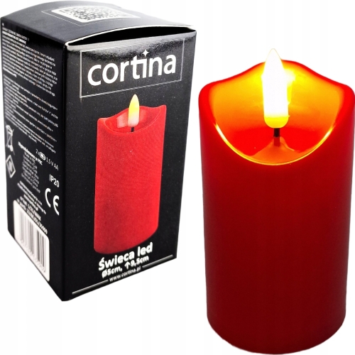 czerwona świeczka led, ciepły biały, wysokość 9,5 cm, średnica 5 cm, oryginalne  opakowanie